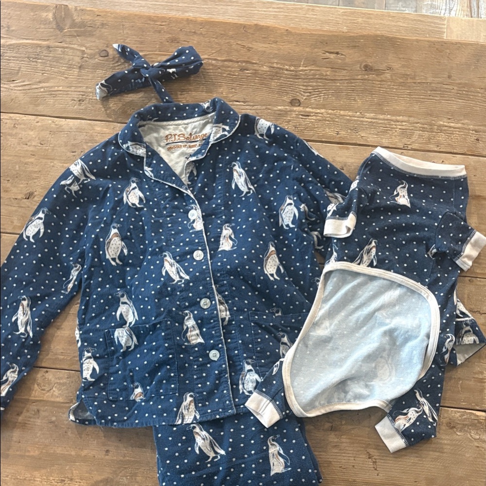 PJ Salvage Navy Penguin Pajama Set
